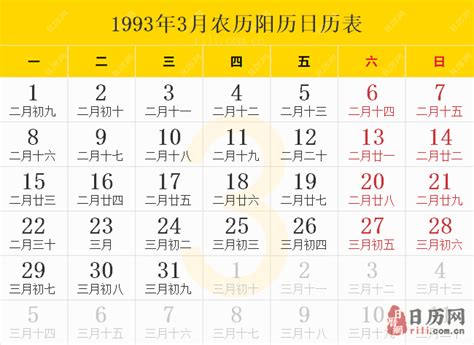 1993年农历表|【1993年日历带农历】1993阳历阴历对照表